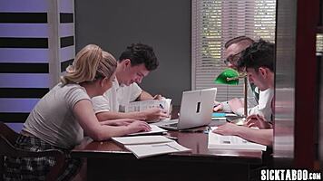 Heather Honey's big ass gets banged by a group of perverted classmates in rough gangbang.