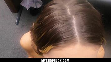 security officer giovanni interrogates jc wilds a suspected thief who insists that shes innocent - myshopfuck