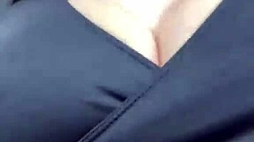 Stepmother with big boobs walks outside