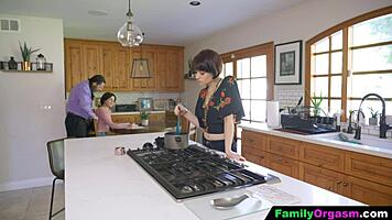 Familyorgasm - Old Man Fucks His Daring Strp Daughter And Wife While She Cooks Spaghetti