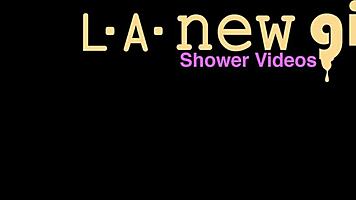 The elegant dark-haired beauty took a shower