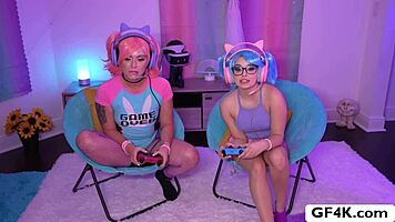 hot girlfriends play games then fuck in threesome outdoors