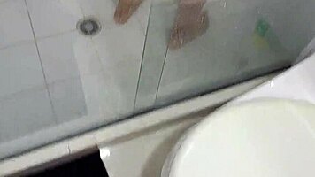 latina babe bathing in shower gets interrupted