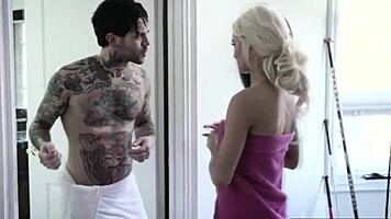 Shy Girl Rubs on Guy's Jerkoff and Sucks Him