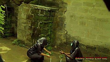 Mature MILF babe enjoys getting fucked by big black cock in local bush, wet hairy pussy creampie