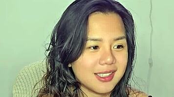 asian teen amateur gets excited by homemade music track