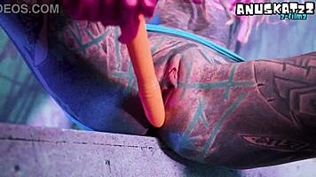Tattoo girl solo double penetration with toys - anal masturbation - atm goth punk dp