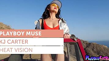 cute asian babe kj carter flashes tiny tits and exotic pussy in car