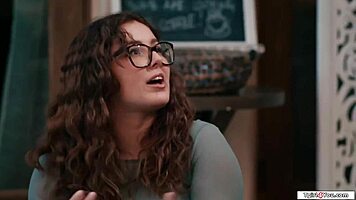 Busty Shemale Emma Rose Bangs Her College GF In Public Cafe!