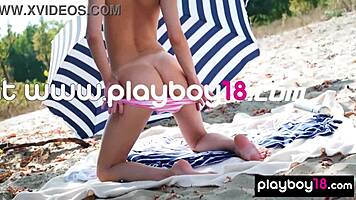 Petite Naked Blondie Eva Tali Stripping And Taking Sunbath At The Beach