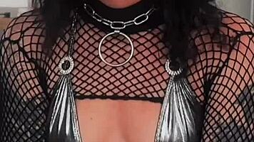 tattooed petite anal slut rides rough pov cowgirl creampie latex