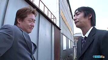 This asian babe was trying to text but her colleagues came and did her dirty