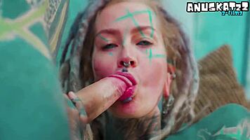 Alternative goth girl in high heels wrecks ass with bwc anal facial