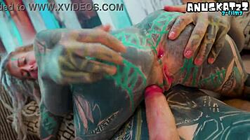 Alternative goth girl in high heels wrecks ass with bwc anal facial