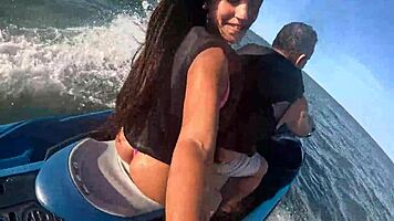 Teen latina with big ass experiences first time on beach jet ski