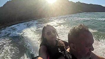 Teen latina with big ass experiences first time on beach jet ski
