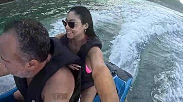 Teen latina with big ass experiences first time on beach jet ski