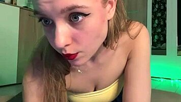 Horny blonde licks feet and rides