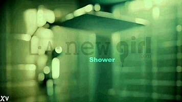 Beautiful brunette enjoys effortless shower routine with petite charm