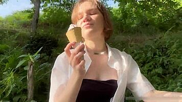 Fed a young 18+ nympho ice cream and dick in public outdoor fun