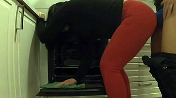 while waiting for girlfriend i fucked her milf roommate in kitchen creampie ass