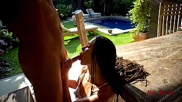 Mia Bandini Fucks on Outdoor Table and Swallows Cum