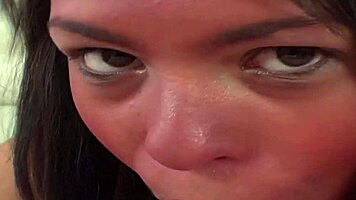 rosario sucks dick hard then gets massive facial cumshot