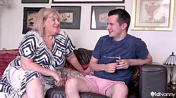 Bbw cougar strips naked then sucks sam bourne's cock hungrily