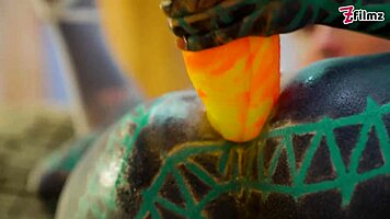 Fucking my ass with XL dildo in fishnets!