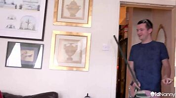 Bbw cougar strips naked then sucks sam bourne's cock hungrily