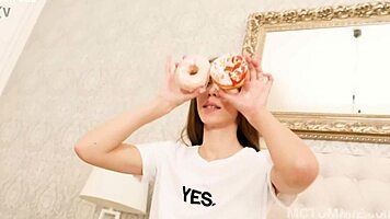 Innocent-looking tattooed Stephanie Moon gropes tight pussy solo like a naughty neighbor