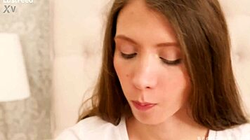 Innocent-looking tattooed Stephanie Moon gropes tight pussy solo like a naughty neighbor