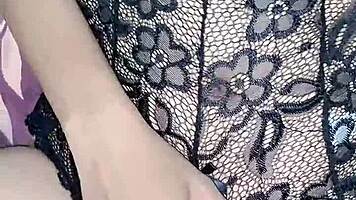 hijab girl wildly horny as vibrator and cock fill her tight hole