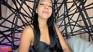 hot 19yo latina rides huge cocks in wild threesome