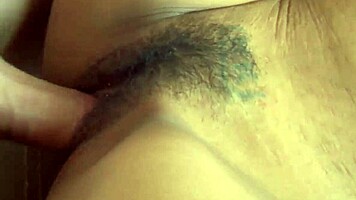 asian slut's hairy pussy throbs excitedly loving every deep big cock thrust inside