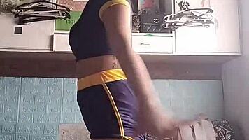 petite asian babe's sexy workout in tight shorts