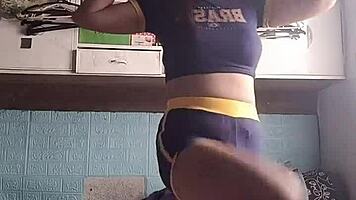 petite asian babe's sexy workout in tight shorts