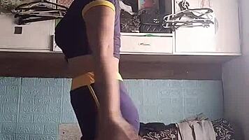 petite asian babe's sexy workout in tight shorts