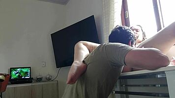 sexy latina babe spreads her juicy ass pussy on table for fetish play