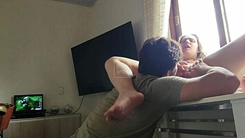 sexy latina babe spreads her juicy ass pussy on table for fetish play