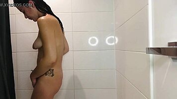 nadia angel's petite latina shower pussy shave glistens