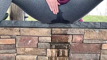 leggings soaked as teen girl unleashes hot outdoor pee stream