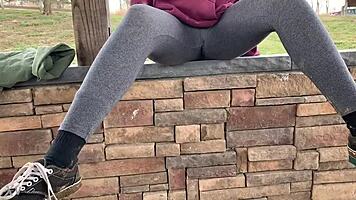 leggings soaked as teen girl unleashes hot outdoor pee stream
