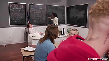 petite slut takes double penetration gangbang in detention with big cocks