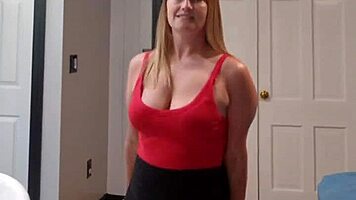 Brunette housewife strips teasing to music in homemade solo show