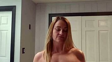 Brunette housewife strips teasing to music in homemade solo show