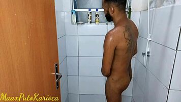 in the bathroom horny hit so i jerked my huge black cock came good!