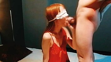 Red lingerie clings to my huge natural tits as i suck every drop from you in homemade bliss