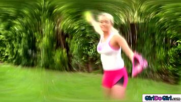 busty blonde babe tries out for soccer team