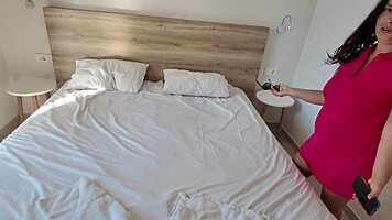 Sharing hotel room turns into hairy milf pussy pounding adventure